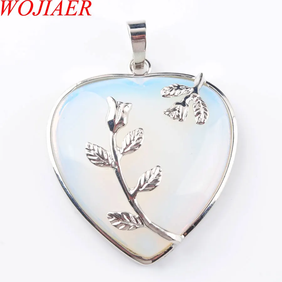 Opalite Натуральные драгоценные камни, бусины, сердце, посеребренный цветок, целительная Рейки Чакра, ожерелья с подвесками, 1 шт., ювелирные изделия PBN316 - Окраска металла: Opalite