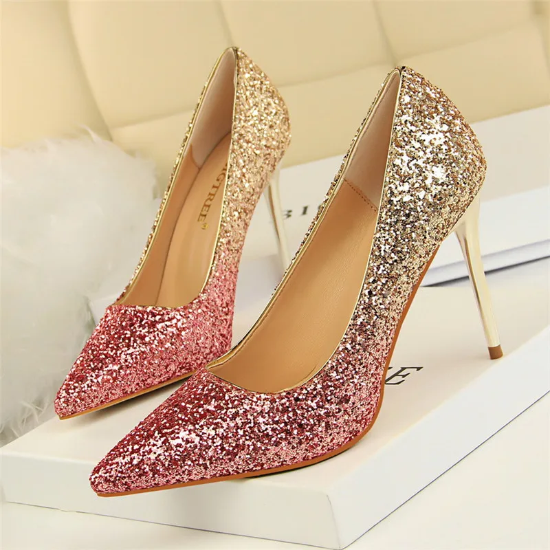 

BIGTREE Bling Mix Colors Women Pumps Party Wedding High Heels Pointed Toe 9.5 CM Heels Dress Luxury Sequined Mujer Sexy Shoes