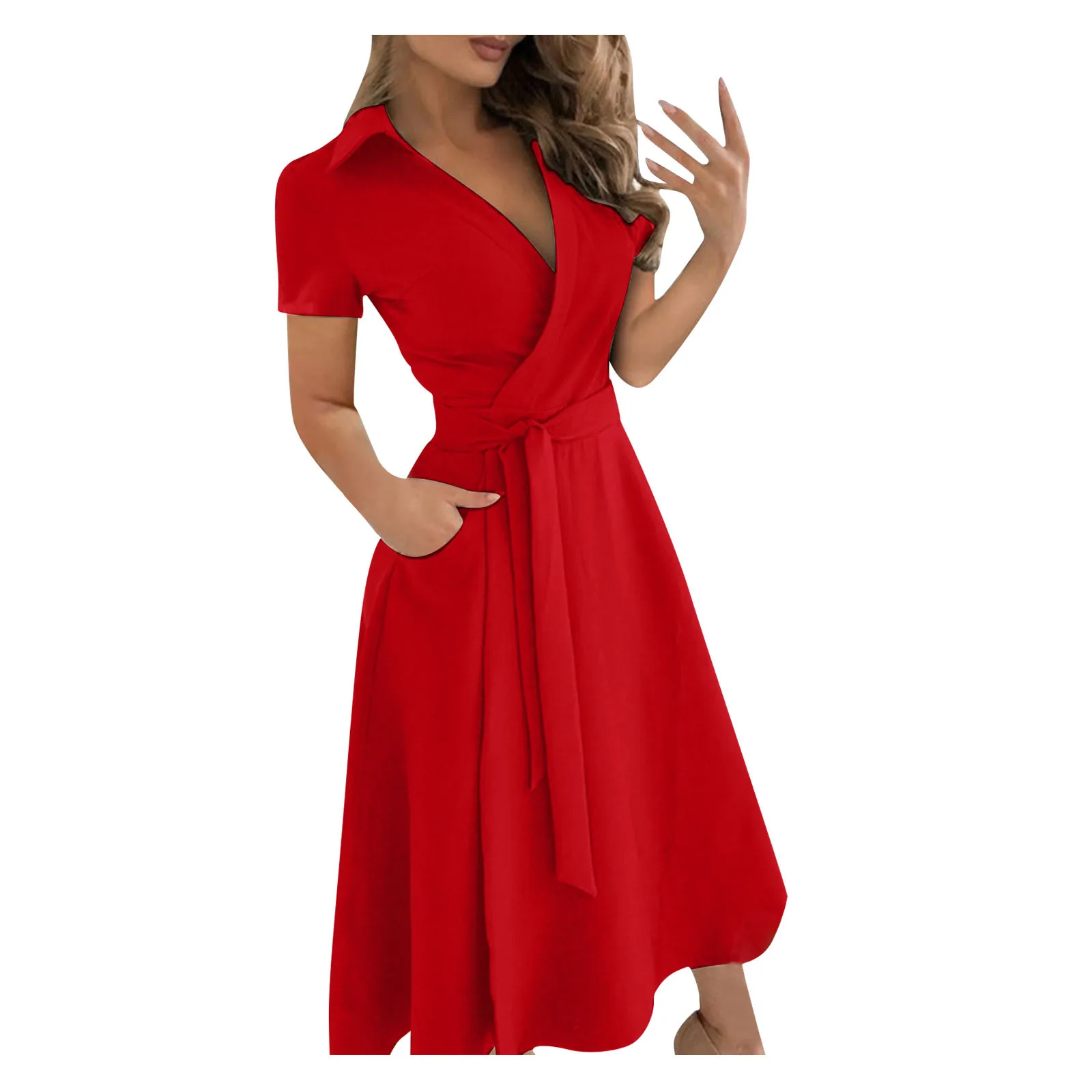 

2021 Summer Women Dress Short-sleeved Chiffon Dress V-neck High Waist Soild Print Beach Midi Backless Sexy Vestidos