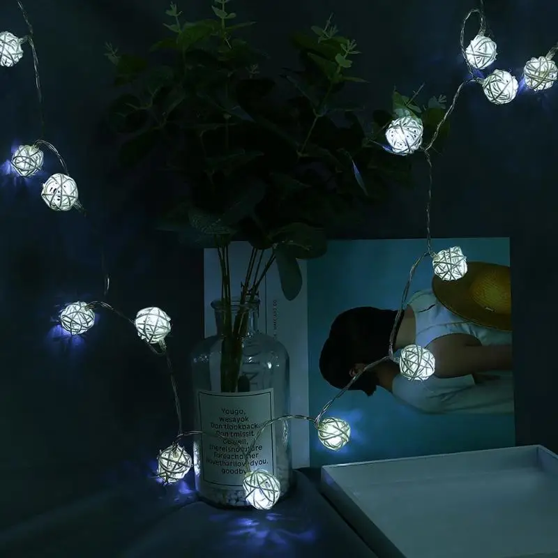 2 3 м 20 светодиодный светильник-гирлянда из ротанговых шариков сказочный