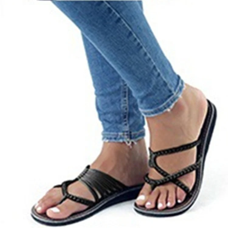 

2021 summer new Large size sandals women's summer thick soled woven rope foot women's shoes beach shoes