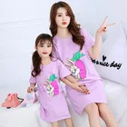 Ночная рубашка с мультяшным кроликом для девочек, пижамы с единорогом, летняя детская одежда, платье для родителей и детей, хлопковая одежда для сна для маленьких девочек