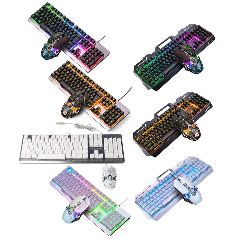 

Игровая клавиатура из алюминиевого сплава с RGB-подсветкой, 104 клавиши, игровая мышь с подставкой мобильный телефон D7WC