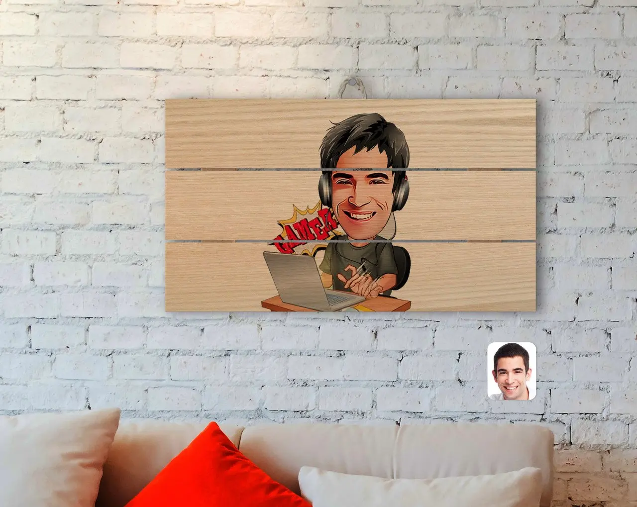 

Personalized Men 'S Gamer Caricature Of Authentic Wooden Pallet Tablo-1