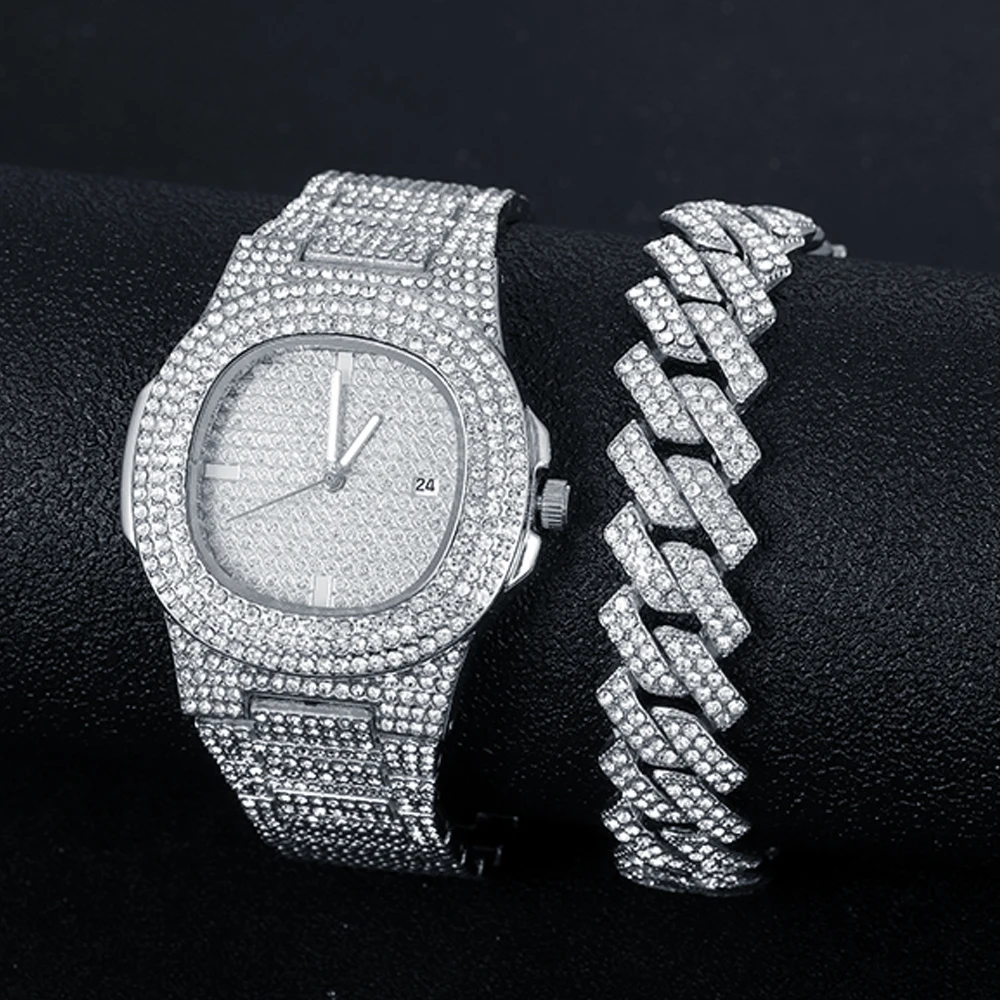 Diamond Watch for Mens Top Brand for Men Luxury Gold Iced Out Watch Hip Hop Quartz Wristwatch Relogio Masculino Mens Watch Reloj
