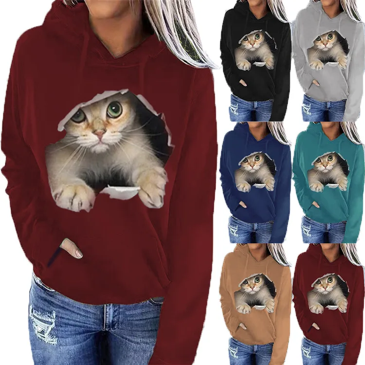 

3D Hoodie Women's Hooded Sweatshirt Cat Print Pullover 3D Pattern Long Sleeve Plus Size Hoodies Womens Winter Tops Streetwear