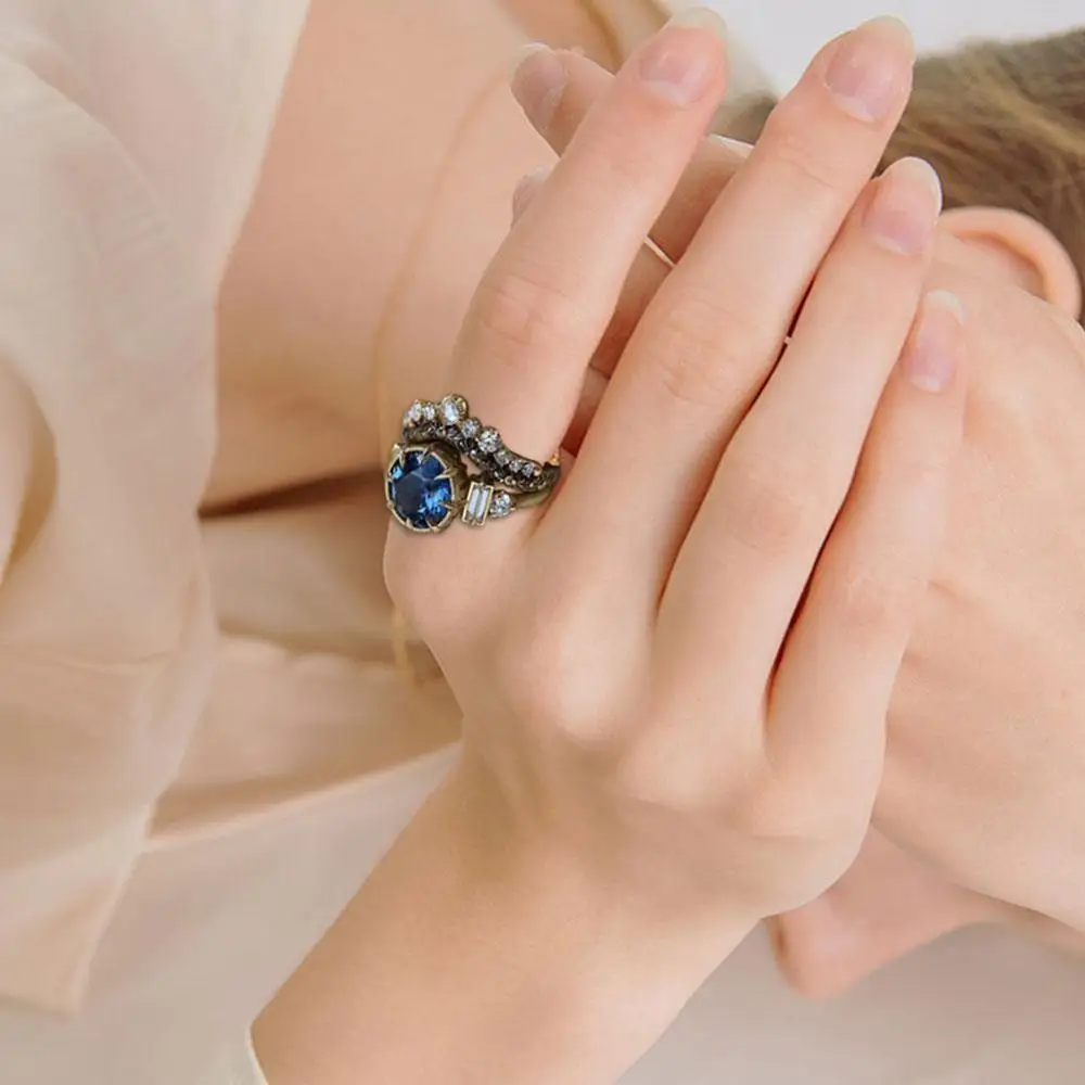 Роскошные круглые синие свадебные кольца для женщин обручальное кольцо с