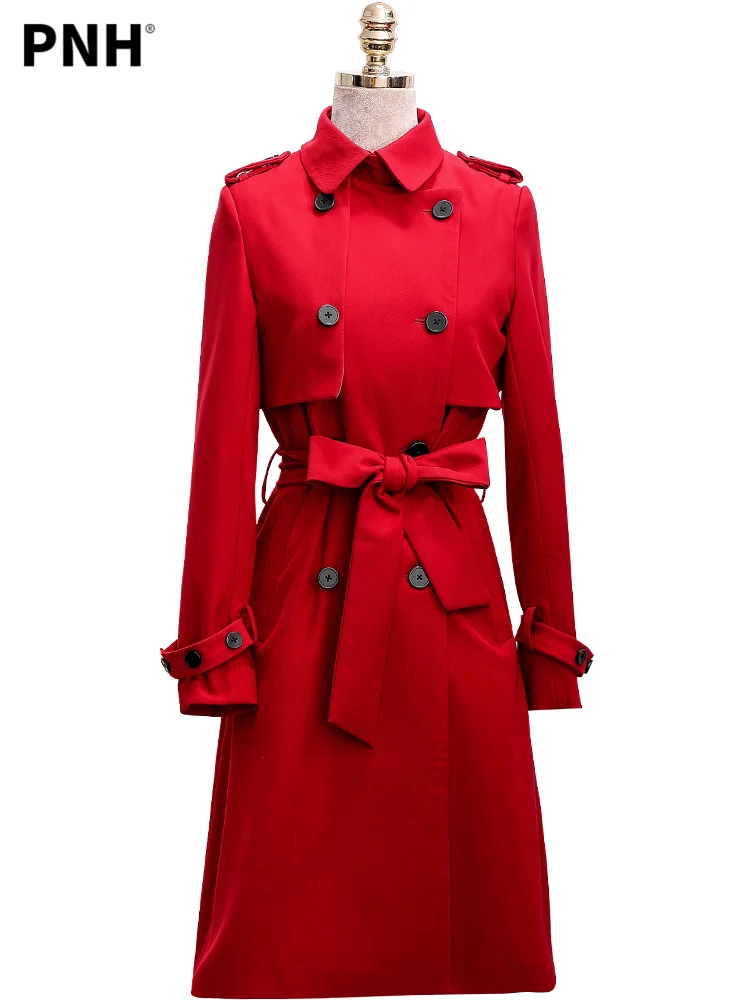 

Red Windbreaker Women's Middle Long Small 2021 New Popular Spring and Autumn Women's Slim Waist Jacket