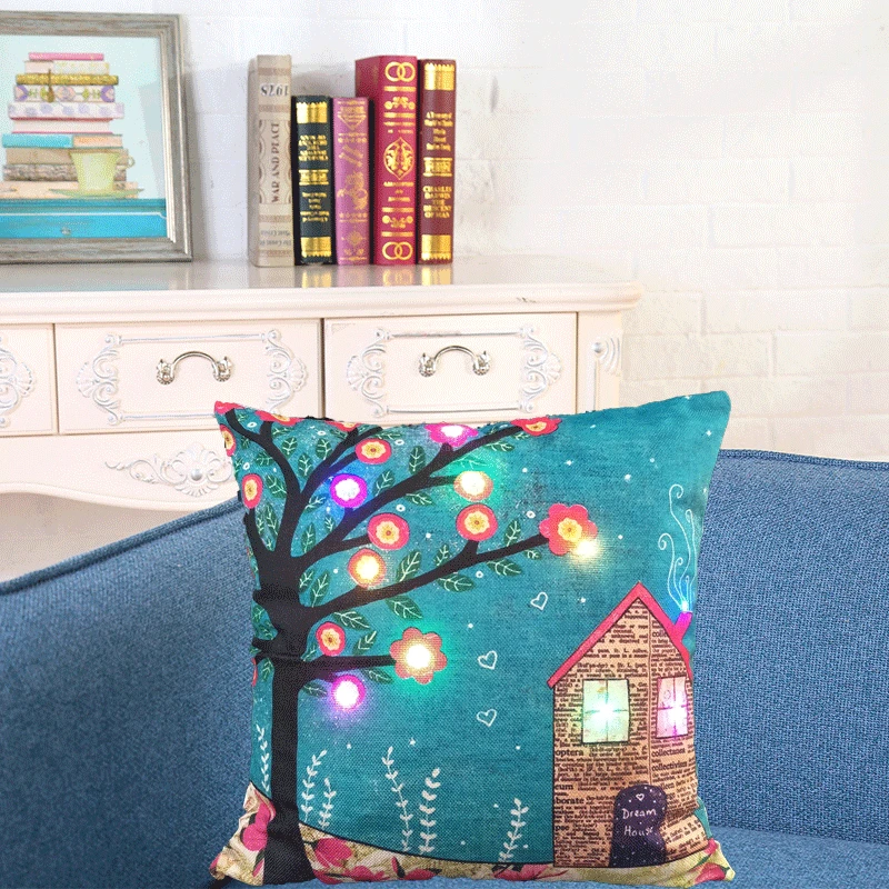 

Christmas Elk Santa LED Light Cushion Cover 45*45cm Cotton Linen Pillow Covers Home Decor Sofa Cushions Pillow Cases KD-0601