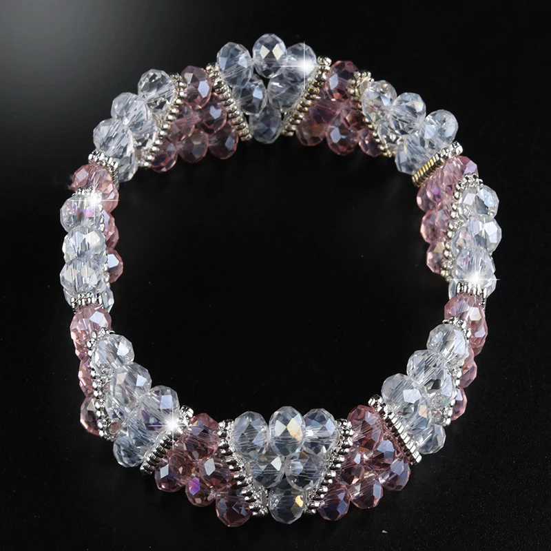 Женский браслет с бусинами и многослойными кристаллами простой изящный черный в