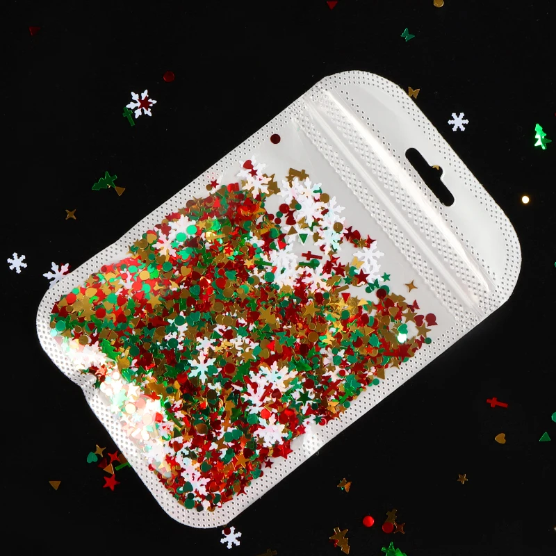 Merry Christmas Nail Sequins Glitters Art Decoration Manicure Design Laser Snowflake Xmas Tree Butterfly Starlights Mixed | Красота и