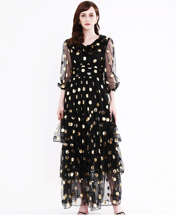 Женское платье-макси Tingfly винтажное Элегантное Длинное платье в Золотой горошек