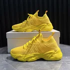 Женские сетчатые кроссовки на шнуровке, белые, желтые дышащие кроссовки в Корейском стиле, повседневная обувь на платформе, лето 2021