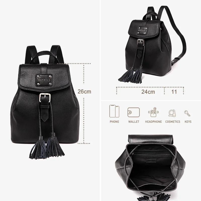 Маленький рюкзак BAFELLI из натуральной кожи шнурок с кисточками розовая дорожная