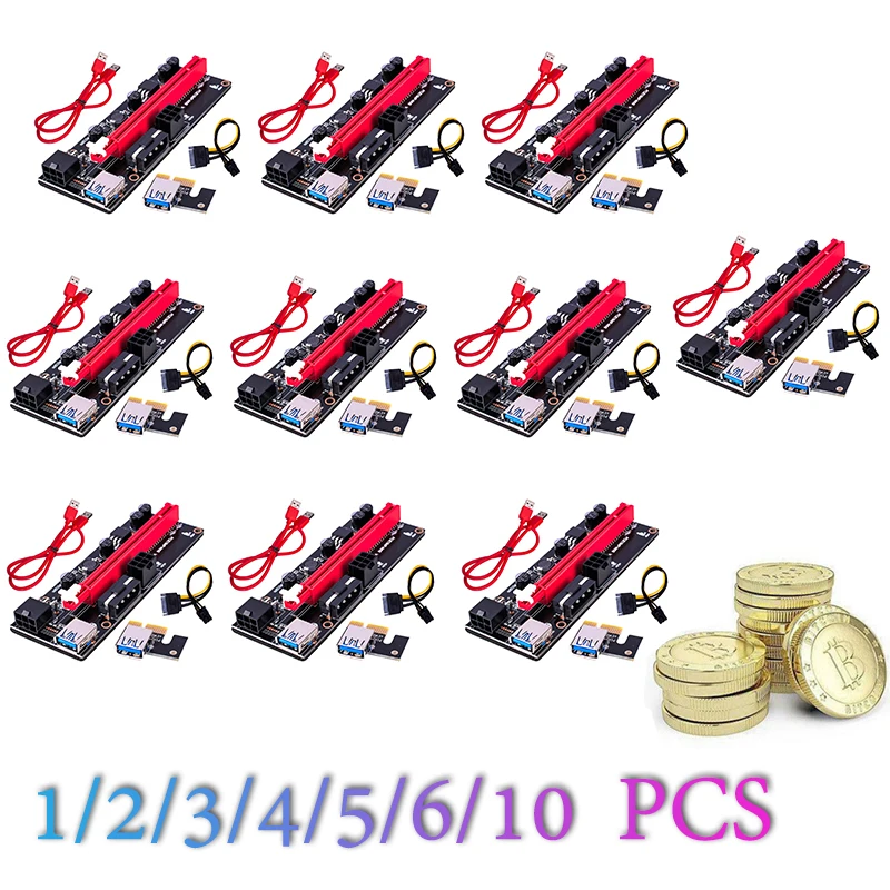 2/3/4/5/6/10 шт. новейший PCI E Райзер USB 3 0 009 Экспресс 1X до 16x адаптер карта SATA 6 контактный