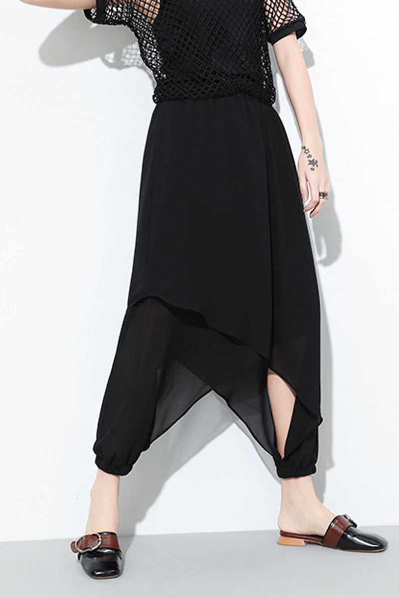 

Chiffon Culottes Female Summer 2020 New Loose Fake Two Pieces of Irregular Nine Points Big Trousers Skirt Mesh Pants Women
