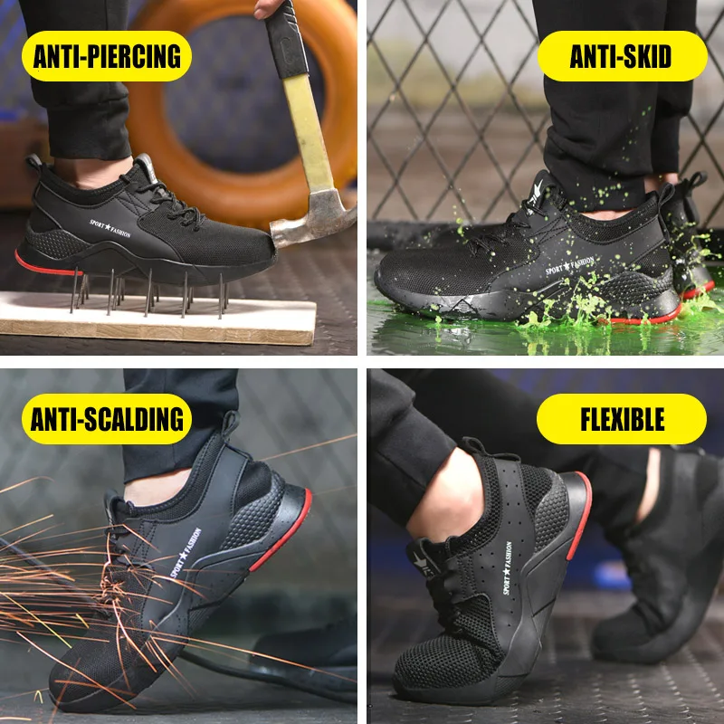 Неразрушаемая Мужская Рабочая обувь Безопасная со стальным носком Нескользящая