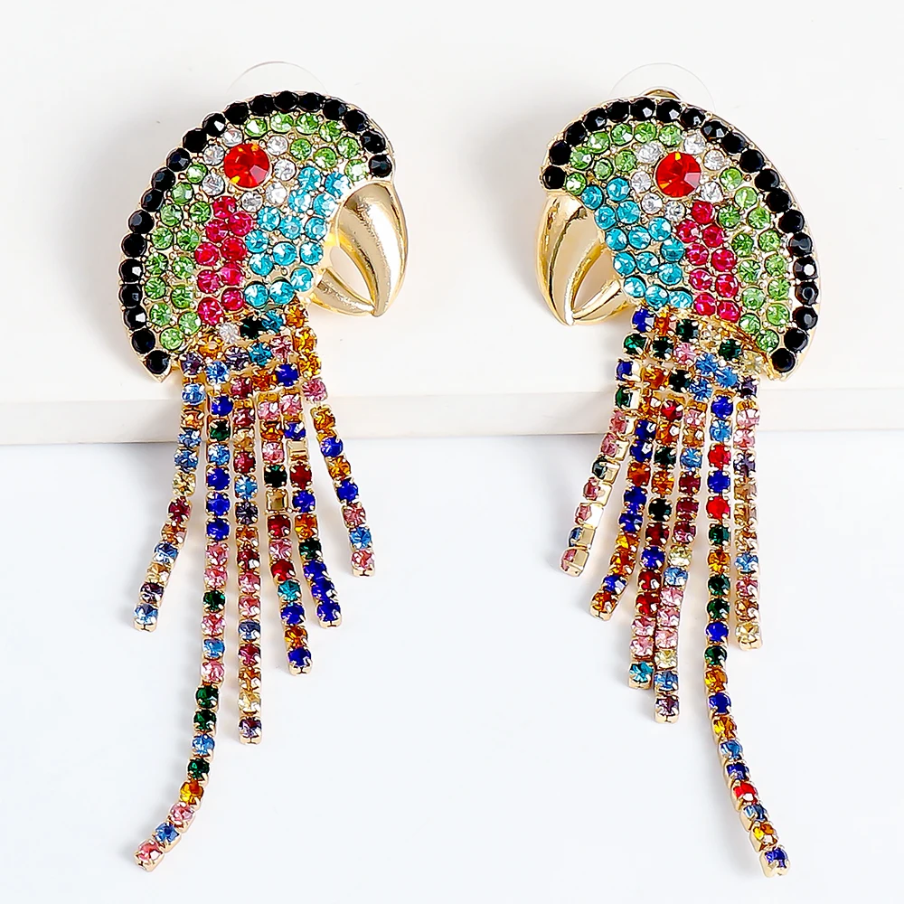 

Colorful Crystal Birds Fringed Earrings Parrot Earings Bohemia Animal Drop Dangle Cute Earrings for Women Wedding Jewelry Gift