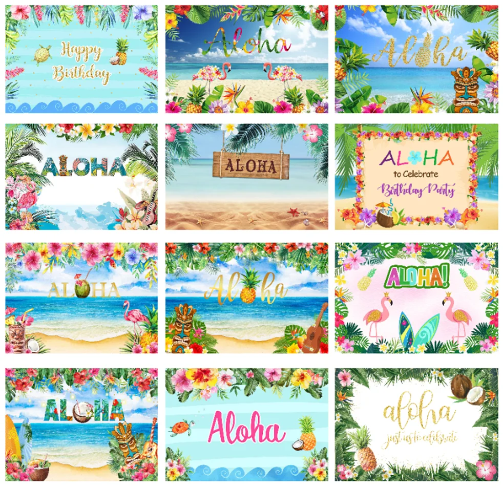 

MOCSICKA Summer Aloha Luau Backdrop Hawaiian Beach Flamingo Party Photo Background Tropical Summer Birthday Party Photo Shoot