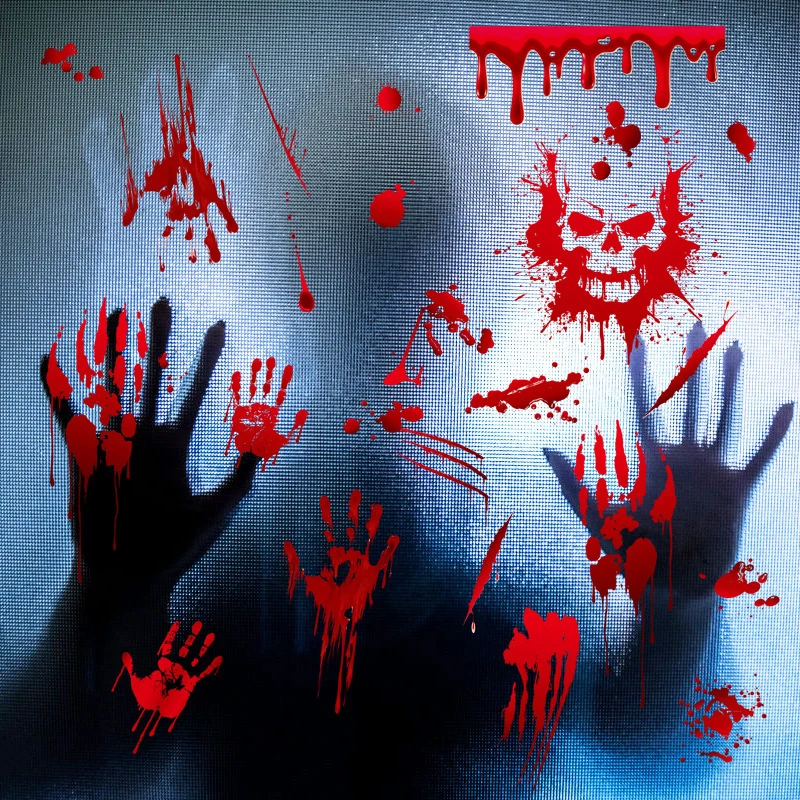 

Halloween Horror Sticker Vampire Zombie Sticker Bloody Handprint Wall Stickers Prank Prop Footprints Skull Window Floor Decal