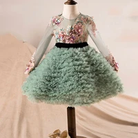 cutie mint green flower girl dress appliques tulle midi children pageant gowns floral vestido daminha flower girl dresses sleeve