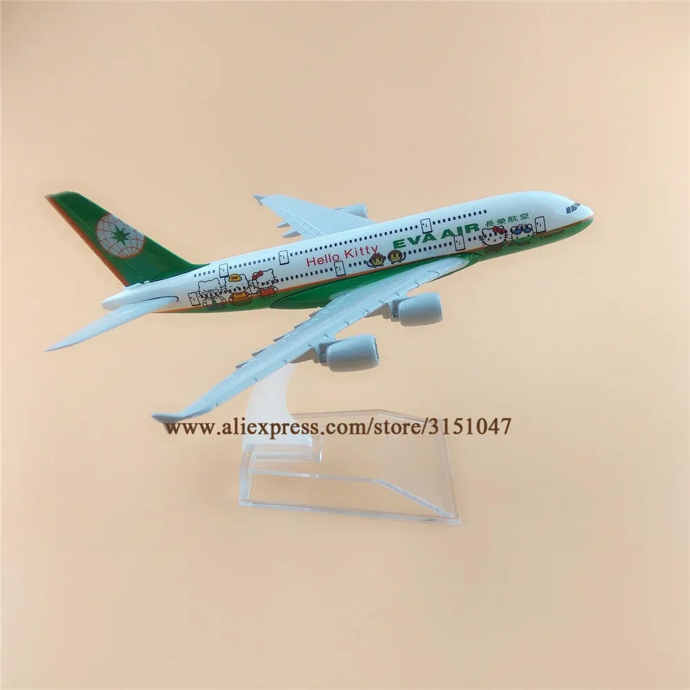 EVA Air A380 Airbus 380 Airlines Green Airplane Model Airways Alloy Metal Plane Diecast Aircraft 16cm | Игрушки и хобби