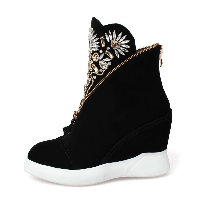 Женские ботильоны на платформе со стразами удобные зимние полусапожки молнии