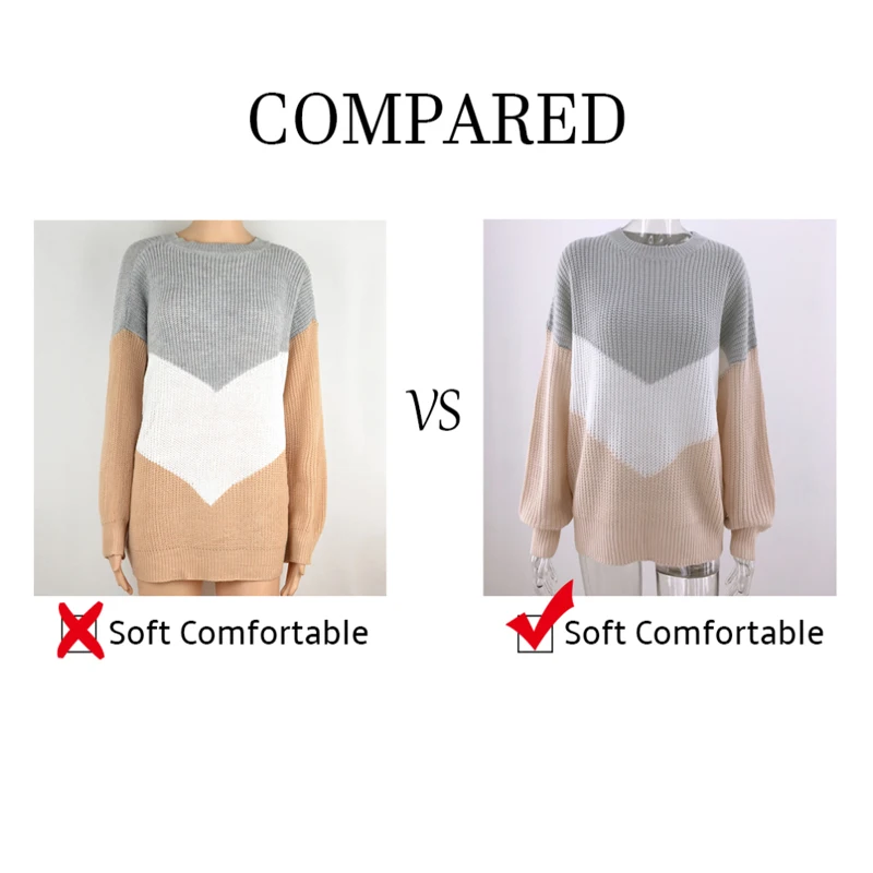 

Loose Knitted Sweater Women Jumpers Long Sleeve Woman Pullovers Sweaters Casual 2020 Autumn Winter Color Block Striped Sweater