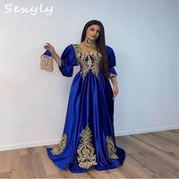 beautiful royal blue karakou abaya evening dress with long sleeve elegant v neck muslim kaftan arabic prom dress robe de mari%c3%a9e