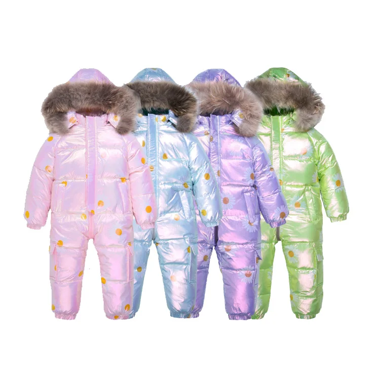 Girls' Bodysuit Winter Out Children's Down Jacket Cold Proof Ski Suit Thickened Winter Long White Duck DownBaby - 30 Degree