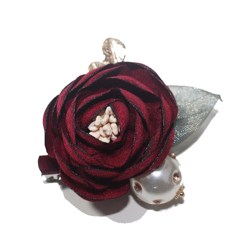 Роскошная тканевая брошь в виде цветка короткая булавка на воротнике жемчужная