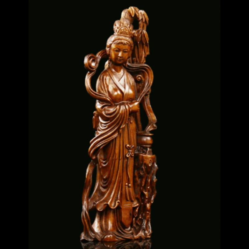 18 х6 5 х4 см красивая фея Статуэтка из Boxwood с ручной резьбой женская скульптура-# ZYJ005