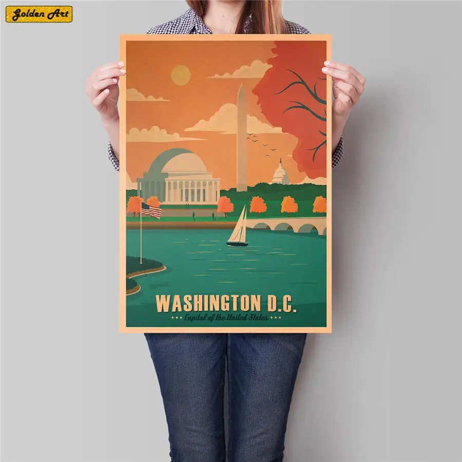 Винтажный пейзаж из крафт бумаги раскрашенный вручную для гостиной и дома