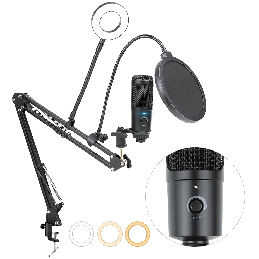 

Professional Condenser Microphone Karaoke USB Microphone for Computer Studio Recording mic with Stand Popfilter for K669