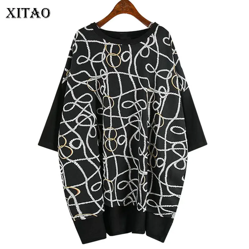 XITAO футболка с абстрактным узором размера плюс круглым вырезом модная в