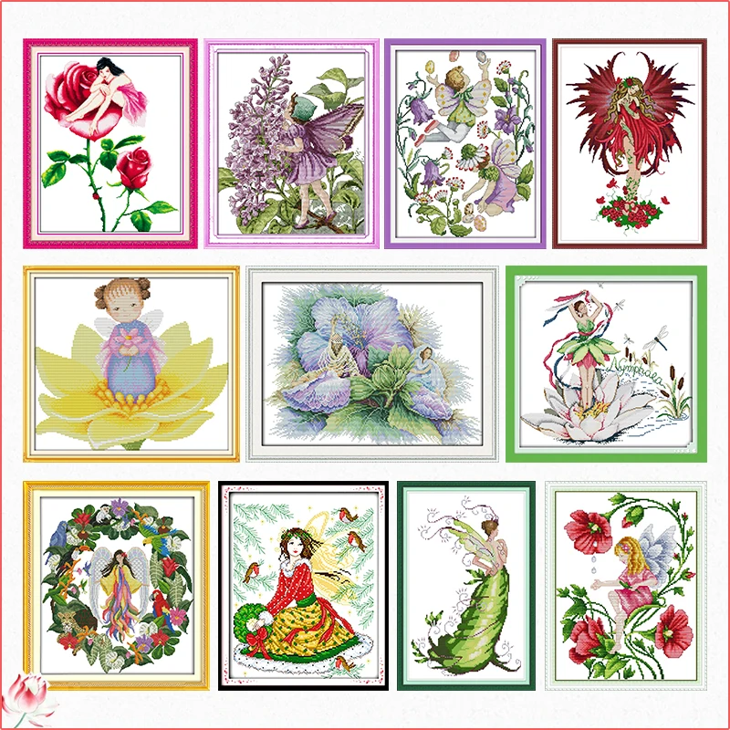 

Flower Plant Fairy Counted Cross Stitch Kit 14CT 11CT Chinese Embroidery Kit DIY Needlework Set Home Decoration Craft Painting