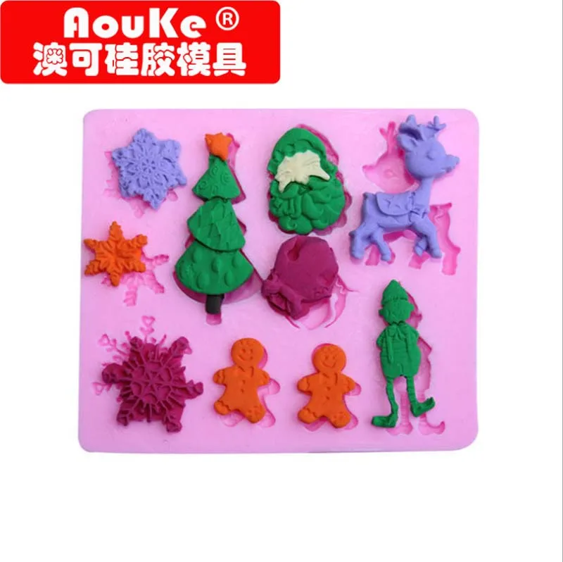 

Форма для выпечки торта, инструмент для помадки, Жидкая силиконовая 3D Форма для рождественского моделирования C069