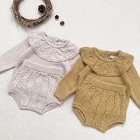 8587 baby clothing set autumn winter 2021 ins hollow out twist pullover sweater set wool woven lotus leaf collar girls 2pcs suit