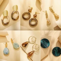 vintage resin amber imitation jade stud earrings womens gift 925 silver needle ear piercing jewelry tide french round eardrop