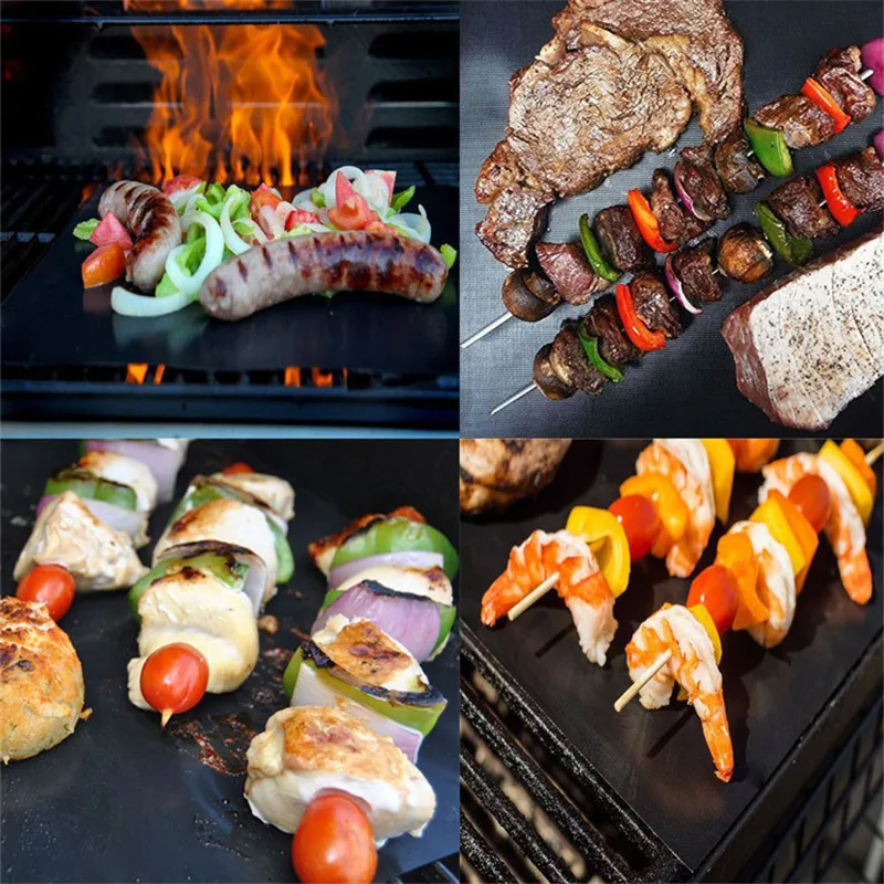 

3PCS bbq accessories 40x33CM Reusable Non-stick BBQ Grill Mat PTFE Barbecue Baking Liners mats Cook Pad Microwave Oven
