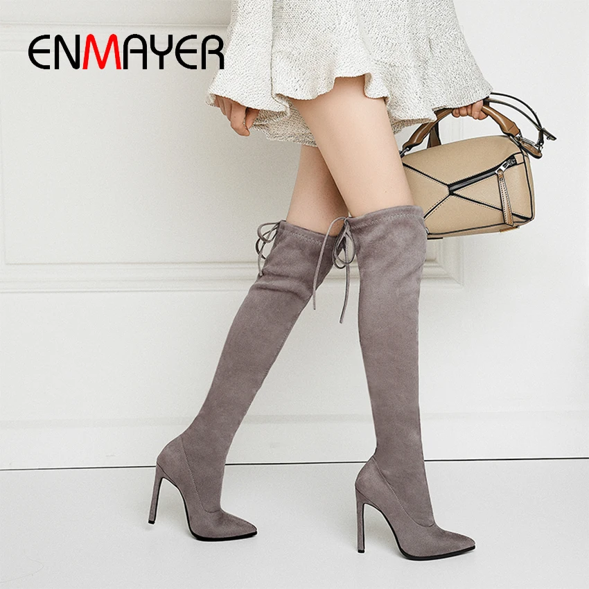 ENMAYER/ботфорты с острым носком из флока эластичным ремешком для верховой езды