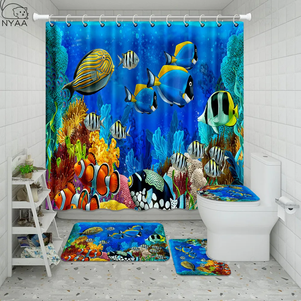 Водонепроницаемая занавеска для душа с изображением подводной рыбы черепахи