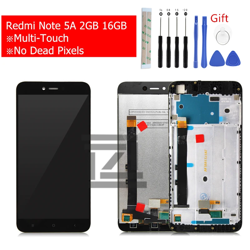 Для Xiaomi Redmi Примечание 5A lcd 2GB 16GB кодирующий преобразователь сенсорного экрана в сборе с рамкой Замена запасных частей с подарком