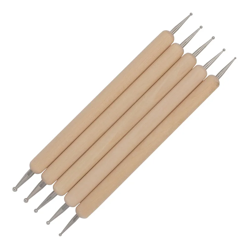 

5Pcs/Pack Nail Art Tools Wood Handle Painting Drawing Brush Pen 2 Way Nail Art Dotting Tool 16