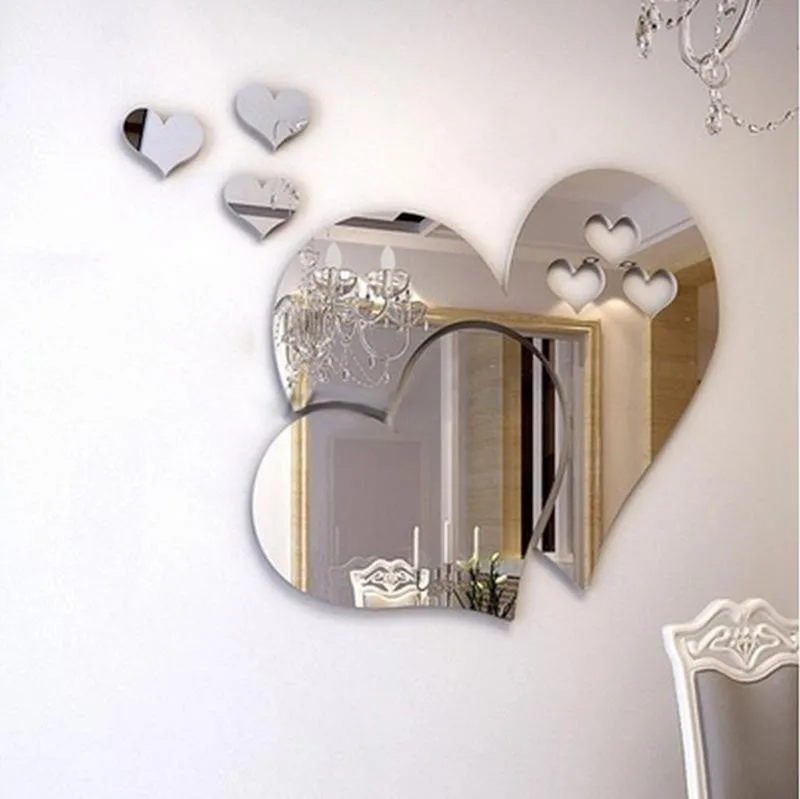 

3D Mirror Love Hearts Wall Sticker Vintage Bedroom Decal DIY Kitchen Home Room Art Mural Decor Removable