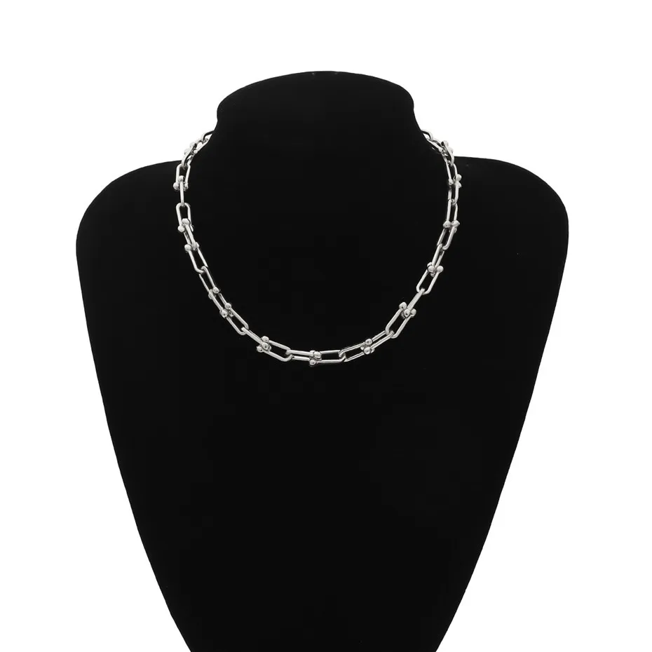 Silver Necklace Винтажное панк ожерелье-чокер с замком и цепочкой NE+ BA, готический витой массивный браслет-цепочка для женщин, Модный Ювелирный Комплект - Окраска металла: Silver Necklace