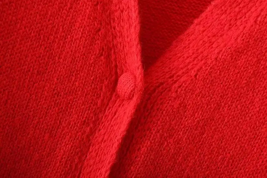 Женский трикотажный кардиган с пуговицами красный свитер пупком и коротким