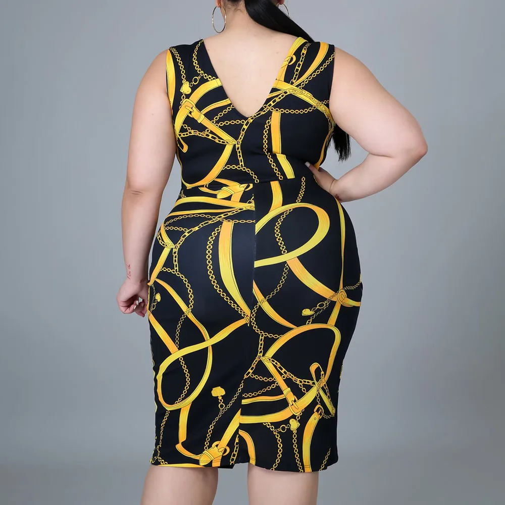 

Dress 2021 Summer New Europe America Plus Size Women Clothing Sleeveless V-neck Split Fork High Waist Temperament Casual