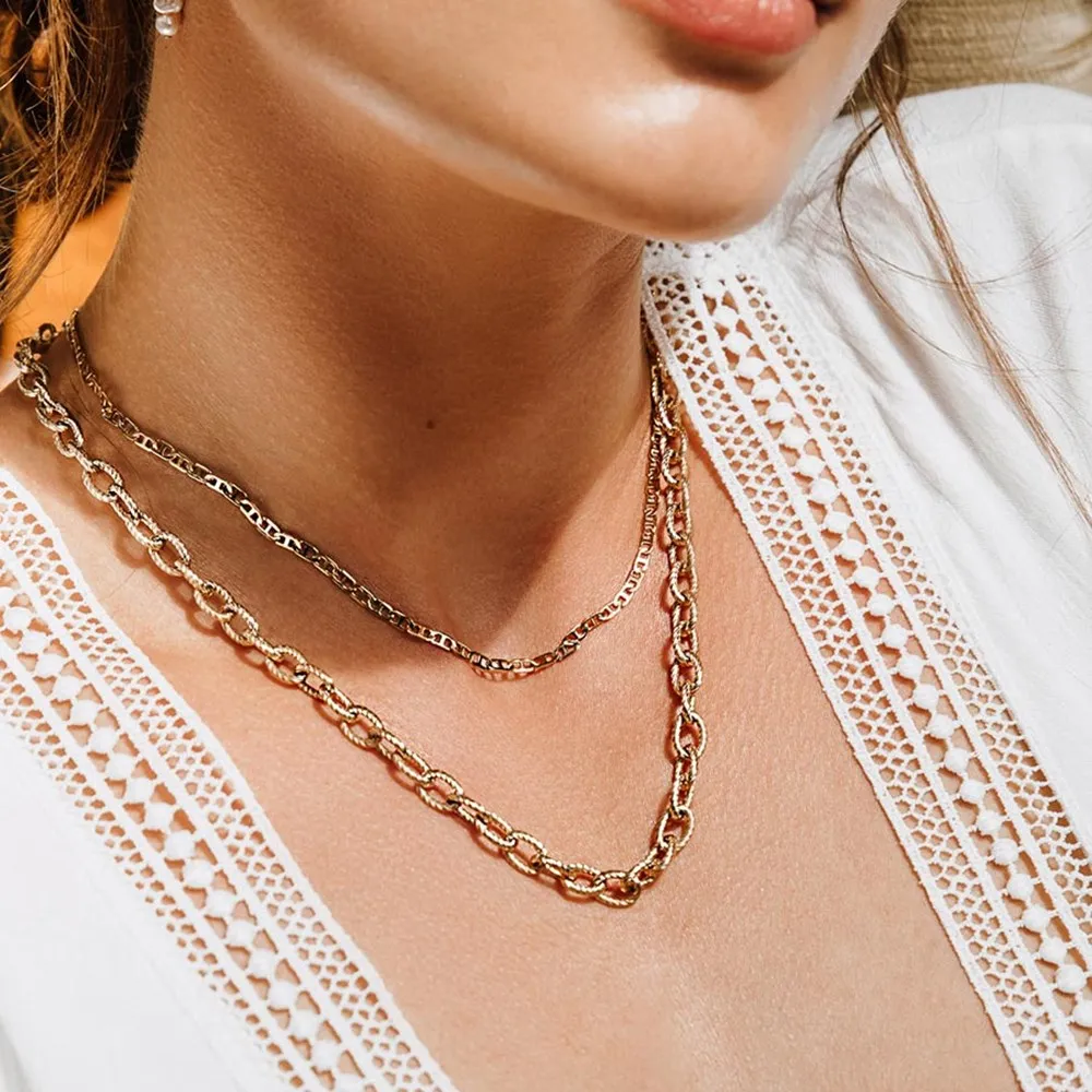 

Wholesale Mariner Choker Necklace Stainless Steel Linked Kette Gold 35+5cm Link Chain as Mother's day gift 10pcs/lot