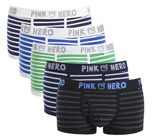 As shown Горячая Распродажа: 5 шт./лот Pink Heroes высокого качества нижнее белье из хлопка, Для мужчин шорты-боксеры Классический Полосатый мужской нижнее белье удобные U-сумка - Цвет: As shown
